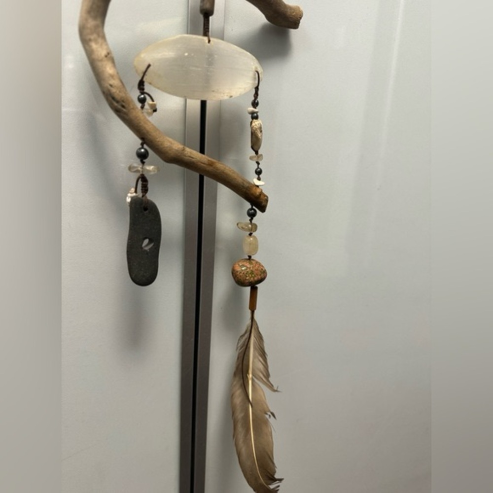 Original Dreamcatcher Hand Made Natural Elements Wood Stone Feather - Picture 2 of 4